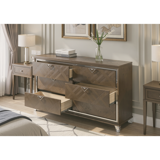 Sunvega Skylar Dark Champagne Finish Nightstand with Two Spacious Embossed Drawers