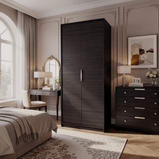 Sunvega Two-Door Wardrobe with Hanging Rod and Two Shelves for Bedroom