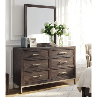 Sunvega Walnut Finish Mindi Veneer Dresser with Champagne Metal Base and Hardware