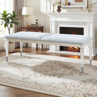 Sunvega Plush Seating Bedroom Bench with Acrylic Legs and Silver Tips
