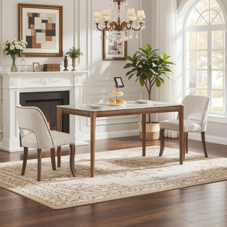 Sunvega Modern Fabric Upholstered Dining Chairs Set of 2 with Hollow-out Design and Curved Backrest