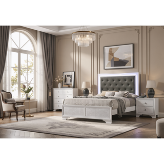 Sunvega Modern Glam White Crocodile Texture Two Drawer Nightstand with Crystal Pulls