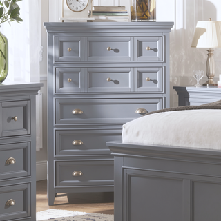 Sunvega Transitional Gray Solid Wood Chest with 5 Felt-Lined Drawers and Ball Bearing Glides