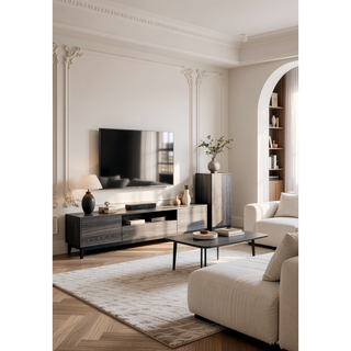Sunvega Valdemar Brown Fabric and Weathered Gray Finish Queen Size Bed
