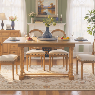 Sunvega Modern Farmhouse Folding Trestle Console to Dining Table in Natural Oak