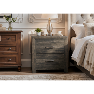 Sunvega Dark Gray Finish Nightstand with Chrome Tone Handles for Bedroom