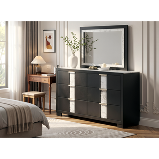 Sunvega Black and White Finish Nightstand with Two Drawers and Metal Knobs
