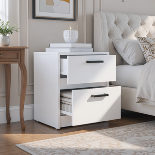 Sunvega 2 Drawer Nightstand with Metal Handles for Bedroom or Living Room