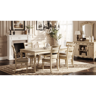 Sunvega Whitewashed Wood Dining Table with 18 Inch Leaf for Flexible Seating