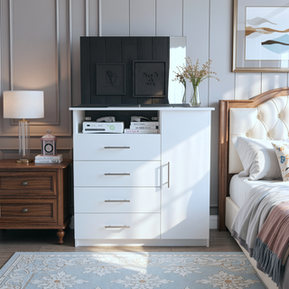 Sunvega Wall Mounted Shoe Cabinet with Mirror Door and Five Shelves
