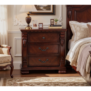 Sunvega Cherry Wood Night Stand with Two Smooth Ball Bearing Drawers