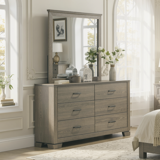 Sunvega Modern Design Queen Size Bed with LED Light Headboard and Weathered Gray Finish