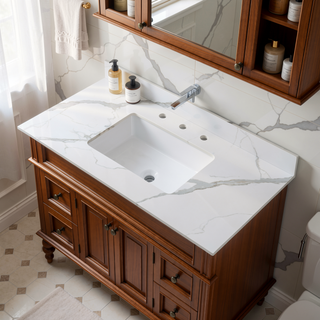 Sunvega 43x22 Inch Sintered Stone Vanity Top with Ceramic Sink and Backsplash