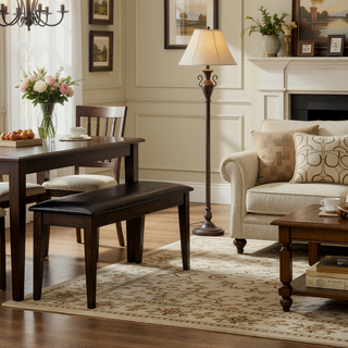 Sunvega Cappuccino Rectangular Dining Table Set with Three Chairs and Bench