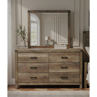 Sunvega Contemporary Rustic Six Drawer Dresser with Melamine Finish and Solid Metal Hardware