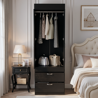 Sunvega Double Door Armoire with Two Drawers and Integrated Hanging Rod