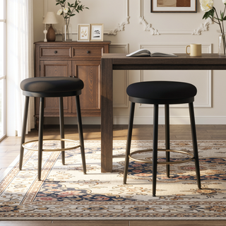 Sunvega Modern Black Iron Frame Counter Stools Set of 2 with Sponge Cushion and Footrest