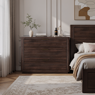 Sunvega Modern Charcoal Gray Nightstand with 3 Full Extension Drawers