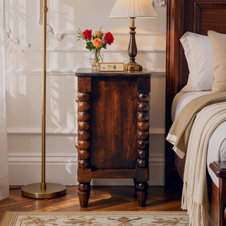 Sunvega Solid Mango Wood Bexley Spindle Bedside Table in Winewood Oak Finish
