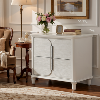 Sunvega Pearl White Finish Luxury Glam 2-Drawer Wooden Bedroom Nightstand
