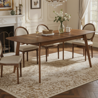 Sunvega Mid-Century Walnut Extension Leaf Dining Table with Timeless Organic Look