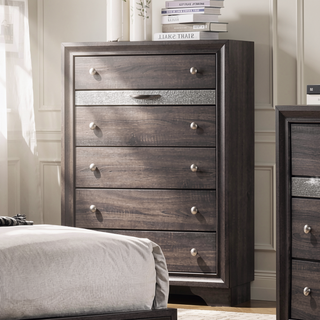Sunvega Gray Finish Contemporary Style 1pc Chest with Hidden Jewelry Drawer and Silver Knobs