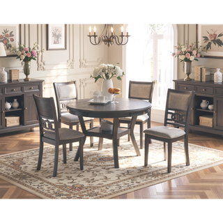Sunvega Walnut Finish Round Rubberwood Dining Table with Storage Shelve