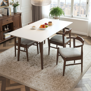 Sunvega Mid-Century Modern Solid Wood Rectangular Dining Table with Brown Stain Finish