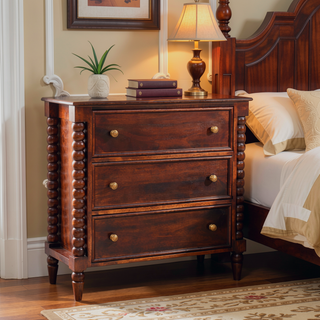 Sunvega Solid Mango Wood 3 Drawer Chest with Turned Oak Finish