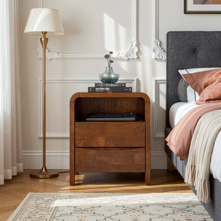Sunvega Mid Century Modern Solid Wood 2-Drawer Nightstand For Bedroom