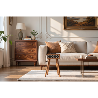 Sunvega Timeless Elegance Bone Inlay Tapered Nightstand with 1-Drawer and Nordic Legs