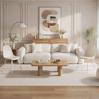 Sunvega Modern Linen Padded Dining Chairs with Sturdy White Metal Legs