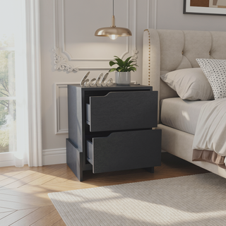 Sunvega Brookland Nightstand with Double Drawers and Generous Surface Black Wengue