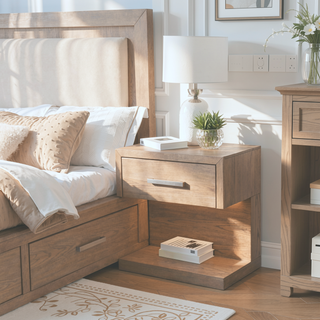 Sunvega Modern Barley Brown Nightstand with LED Light and Open Shelf