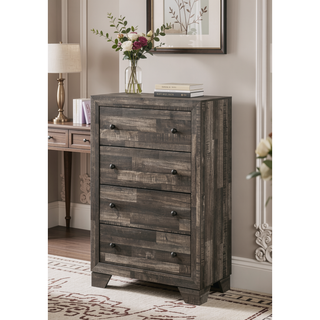 Sunvega Rustic Brown Gray Finish Wooden Nightstand with Two Drawers for Bedroom
