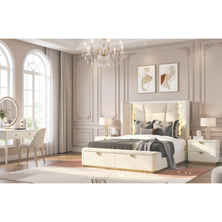 Sunvega Modern Nightstand with Gold Accents and Illuminated Top Panel