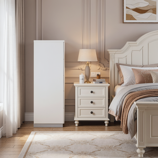 Sunvega Modern White High Gloss 5-Drawer Chest with Chrome Handles for Bedroom