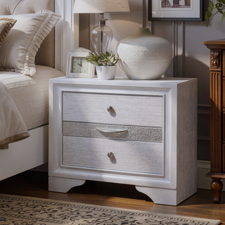 Sunvega Contemporary Gray Nightstand with Silver Accents and Hidden Jewelry Drawer