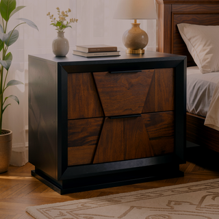 Sunvega Walnut Wood Nightstand with 2 Spacious Felt-Lined Storage Drawers