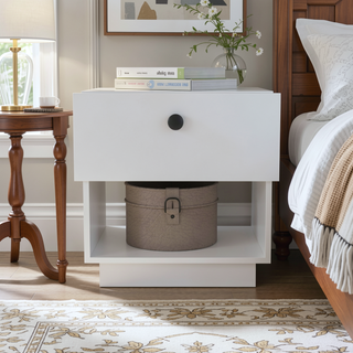 Sunvega Paris Nightstand with Drawer and Open Shelf for Bedroom Storage