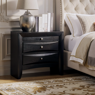 Sunvega Black 2-Drawer Nightstand with Pull-out Tray and Soft Felt Lining