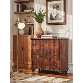 Sunvega Solid Mango Wood Chest with Roasted Almond Finish and Scalloped Edges