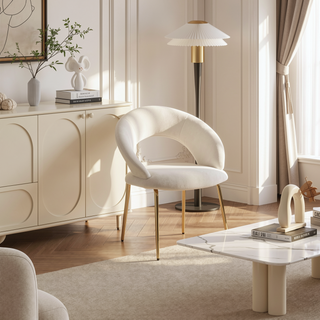 Sunvega Velvet Fabric Dining Chair with Curved Backrest and Golden Metal Legs for Kitchen