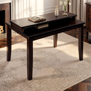 Sunvega Cherry Finish Wood Frame Bench with Dark Brown Faux Leather Upholstered Seat