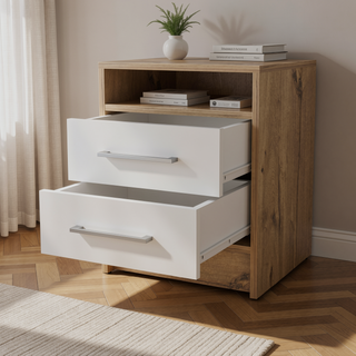Sunvega Philadelphia Two Drawer Nightstand with Concealed Open Shelf
