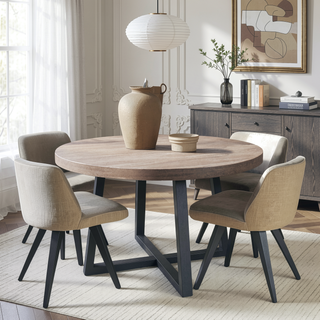 Sunvega Black Wood Finish Round Dining Table with Four Slate Color Legs