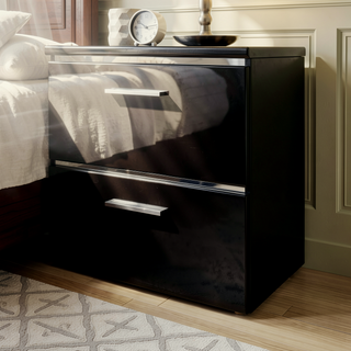 Sunvega Contemporary White High Gloss Lacquer Nightstand with Chrome Handles and USB Charger