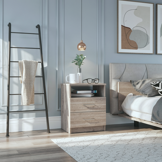 Sunvega Modern Nightstand with Two Drawers and Shelf for Bedroom or Living Room