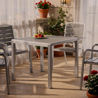 Sunvega Silver Gray Anodized Aluminum Faux Wood Square Patio Dining Table