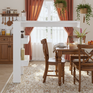 Sunvega White Bar Table with Three Shelves for Kitchen or Dining Room Storage